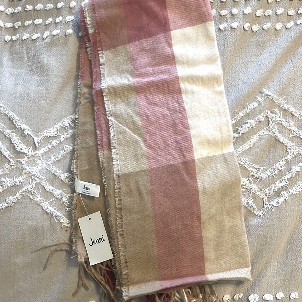 Brand new pink, tan, and white scarf